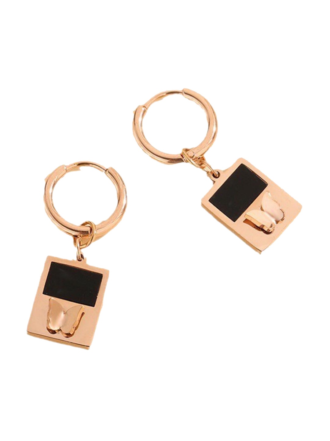 

MYKI Stainless Steel Rose Gold-Plated Butterfly Hoop Earrings