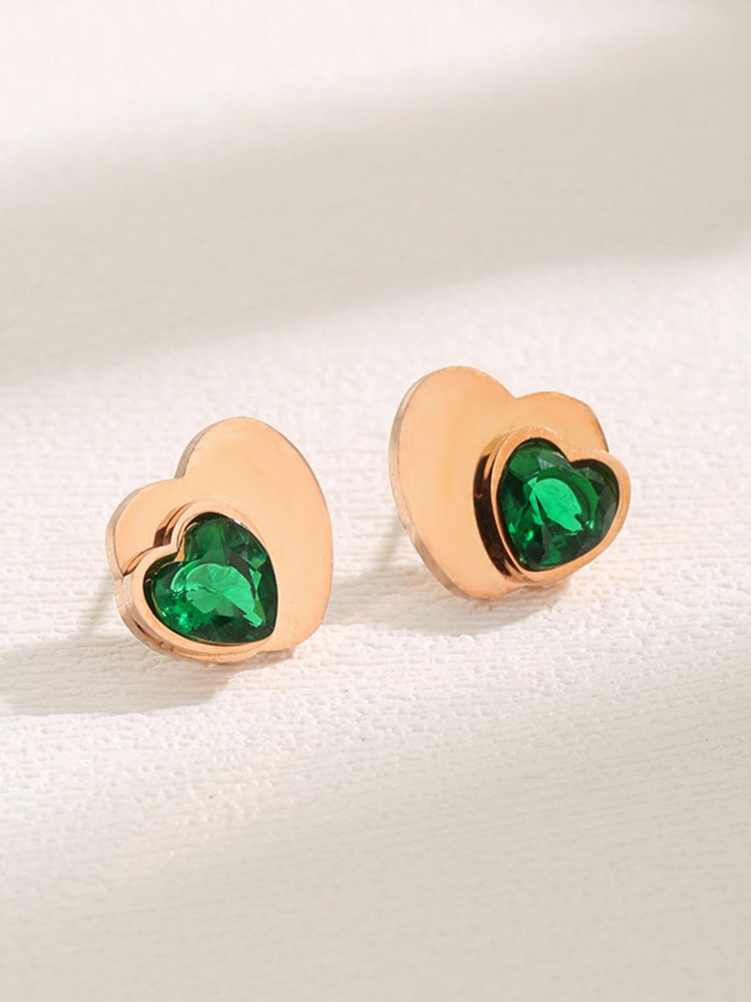 

MYKI Rose Gold-Plated American Diamond-Studded Heart Shaped Studs Earrings