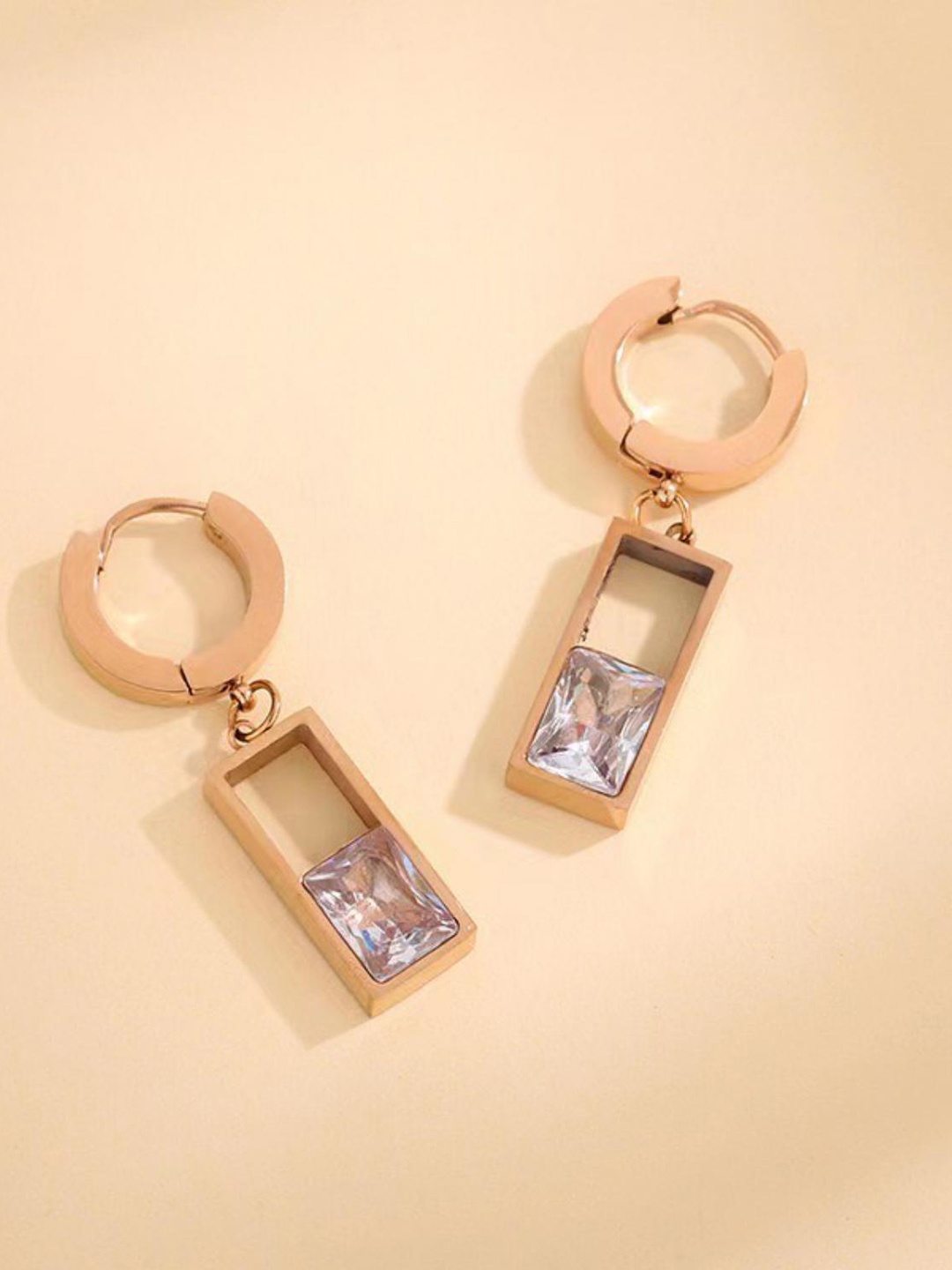 

MYKI Stainless Steel Rose Gold Plated American Diamond Studded Hoop Earrings