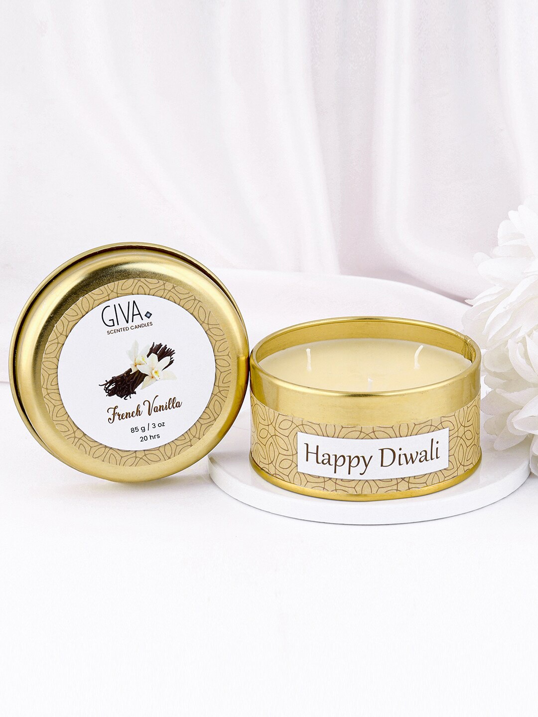 

GIVA Yellow 3 Wick French Vanilla Tea light Candle With Lid