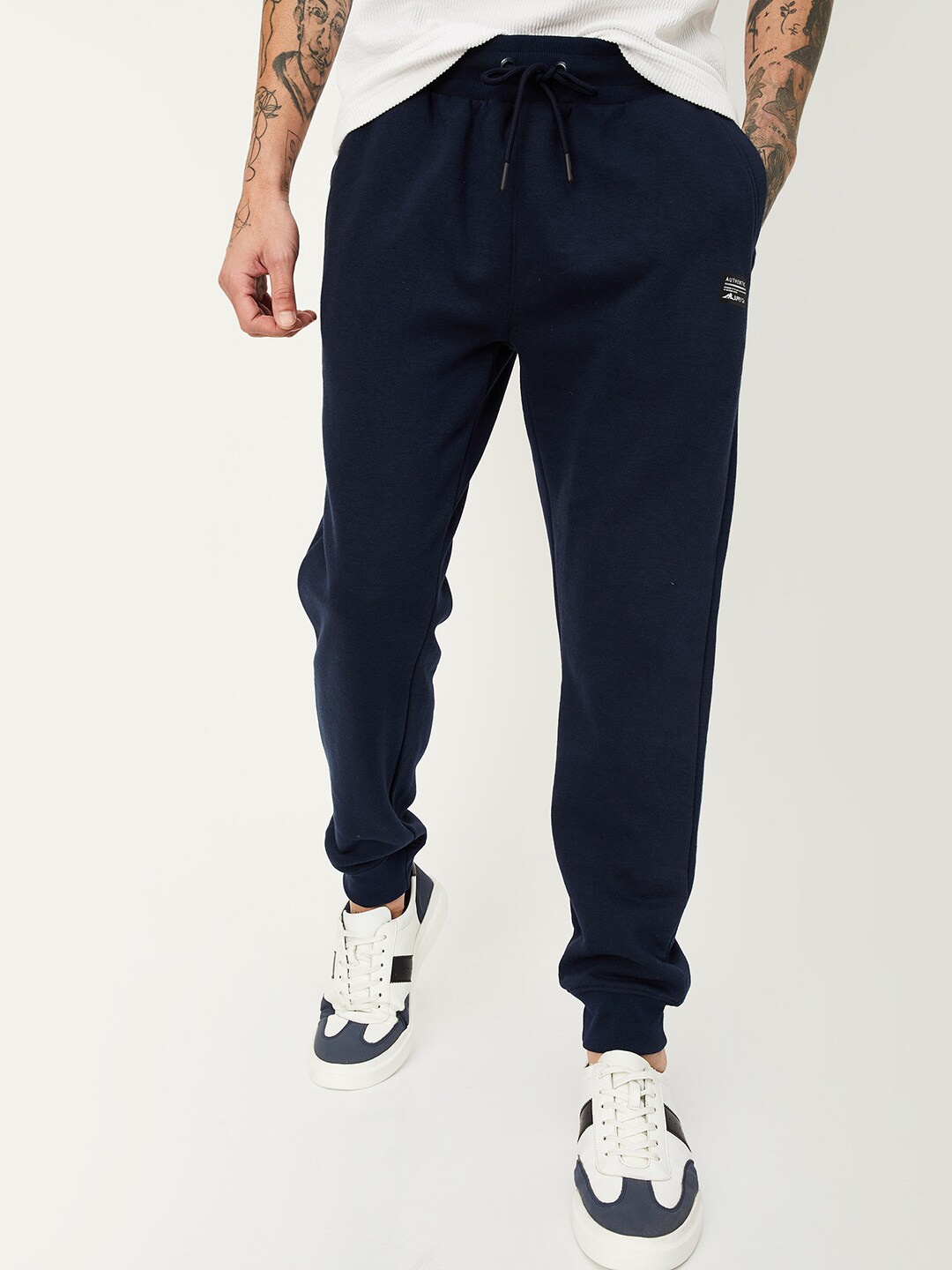 

max Men Mid-Rise Cotton Joggers, Blue