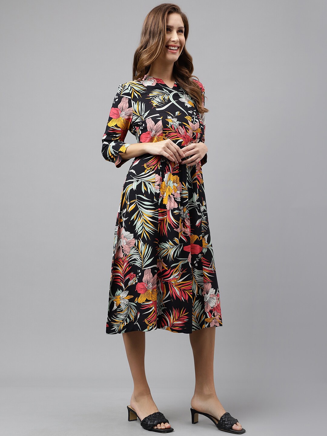 

Hancock Floral Printed A-Line Midi Dress, Black