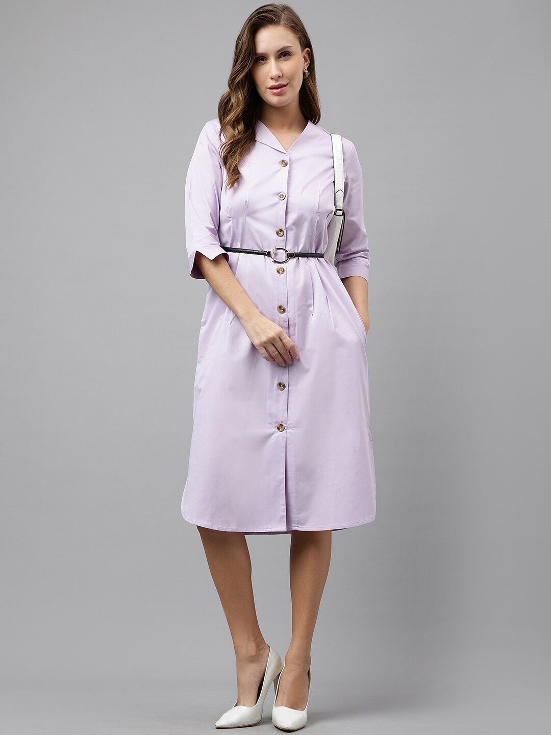 

Hancock Shirt Collar Pure Cotton Shirt Style Midi Dress, Lavender