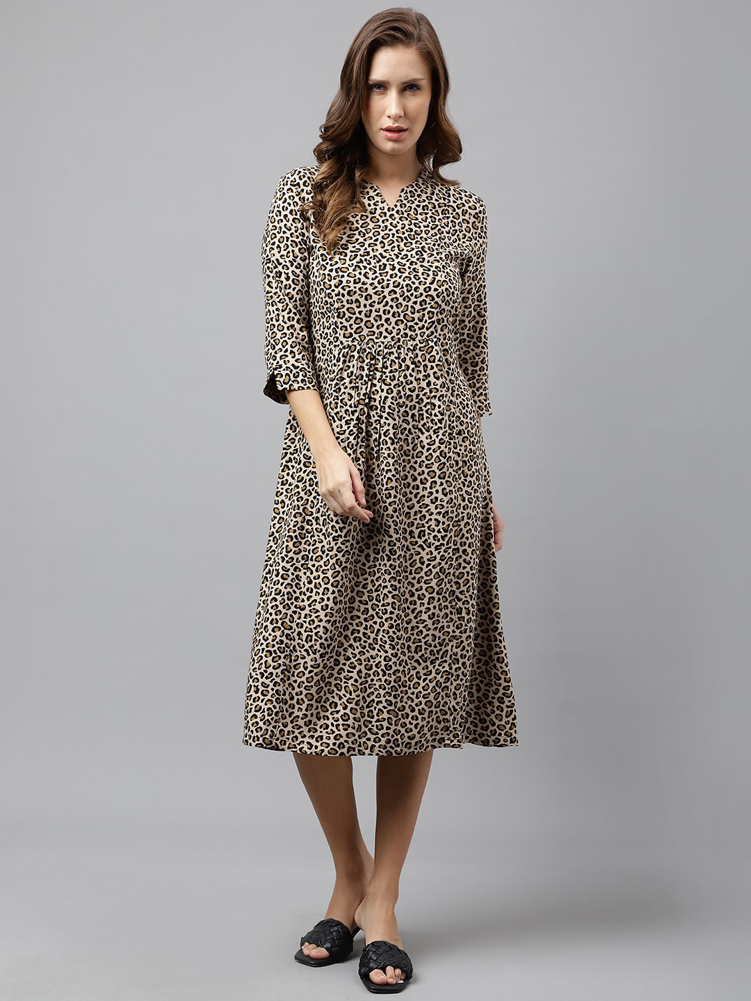 

Hancock Animal Printed A-Line Midi Dress, Beige