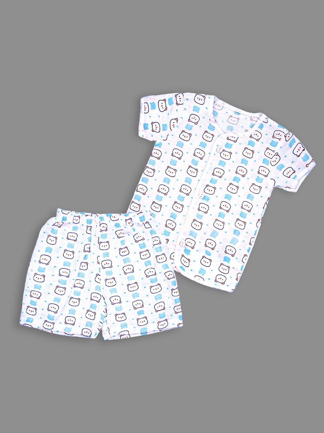 

Born Babies Infants Printed Organic Cotton Top with Shorts, Blue