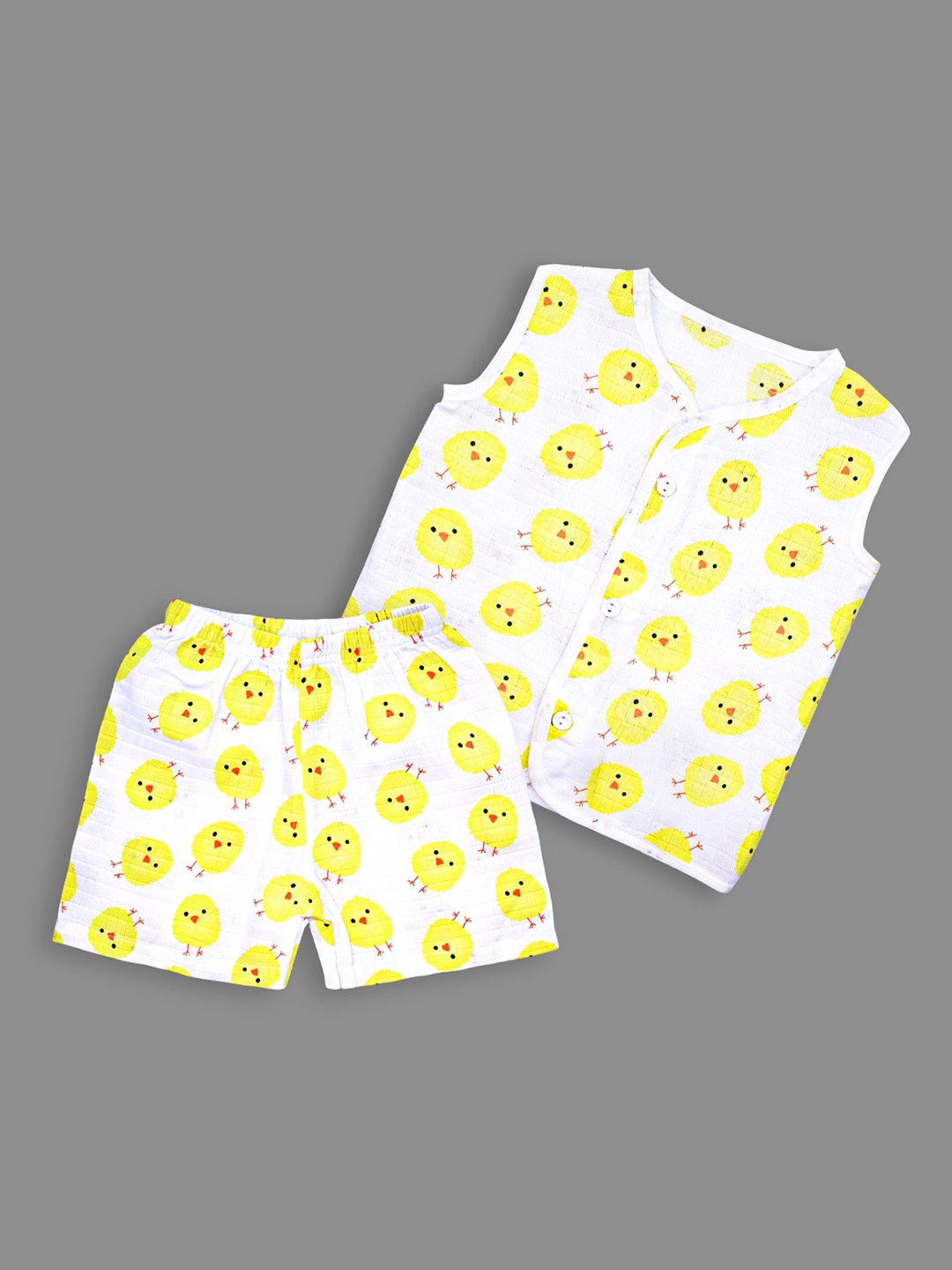 

Born Babies Printed Muslin Cotton Jabla With Shorts, Yellow