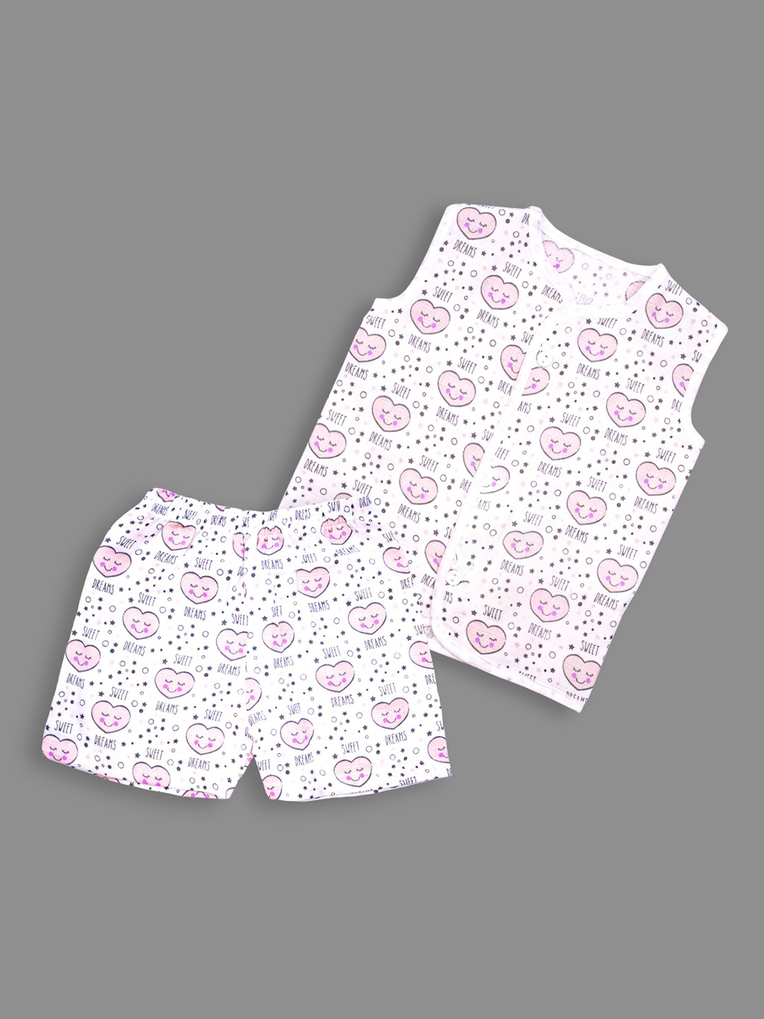 Born Babies Conversational Printed Muslin Cotton Jabla with Shorts, Pink