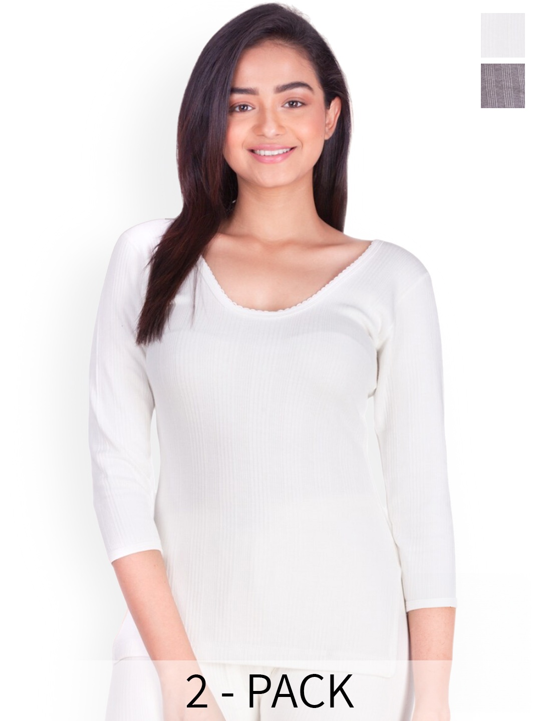 

Dollar Pack Of 2 Round Neck Thermal Tops, Charcoal