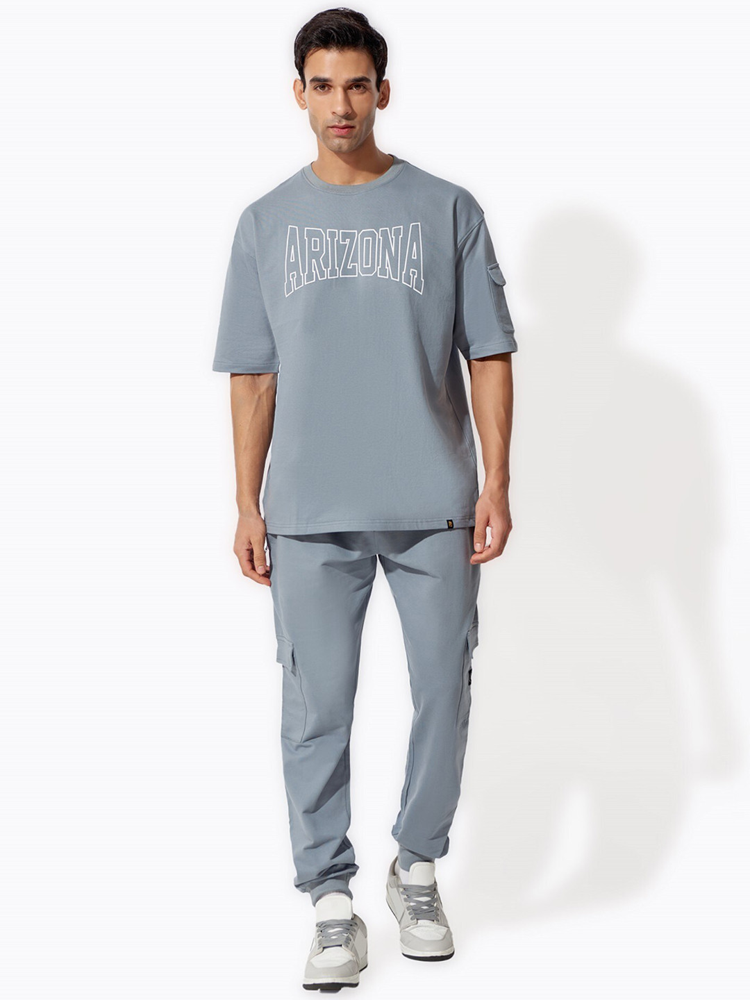 

Maniac Typography Printed Pure Cotton T-shirt With Joggers, Grey