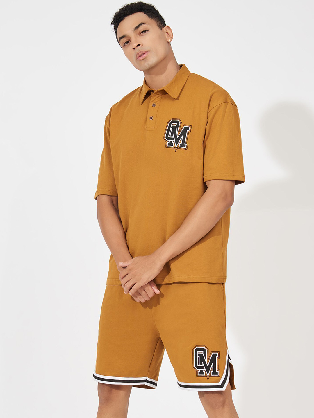 

Maniac Printed Polo Collar Pure Cotton T-shirt With Shorts, Yellow