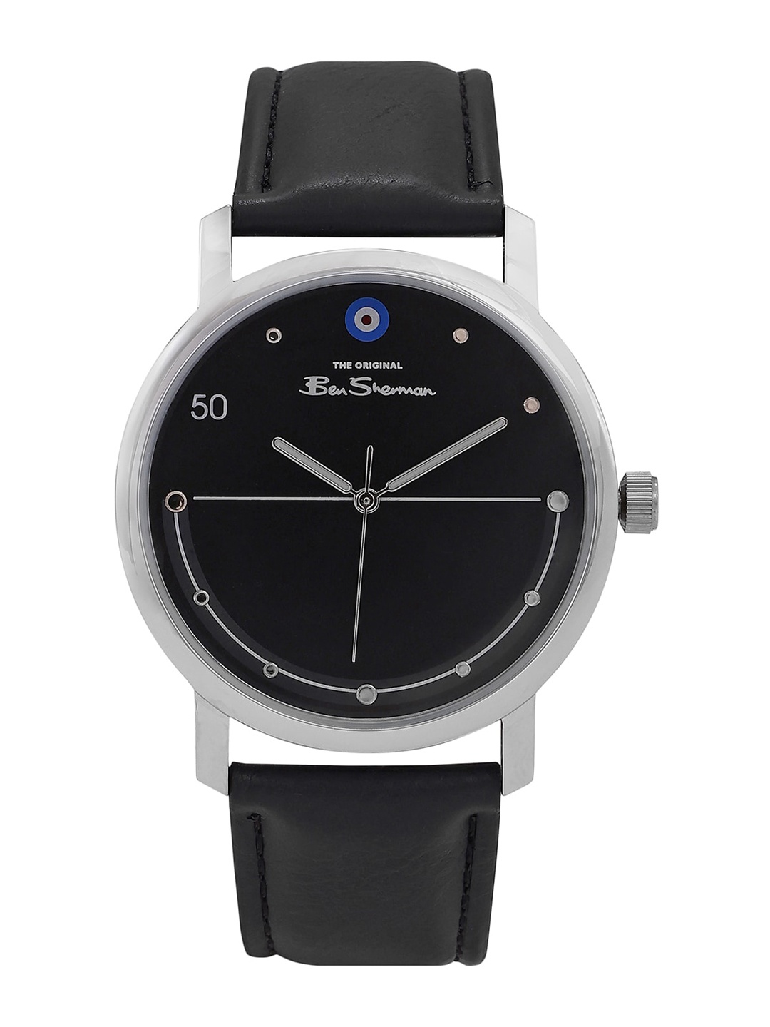 

BEN SHERMAN Men Embellished Dial & Leather Straps Analogue Watch BS094B, Black