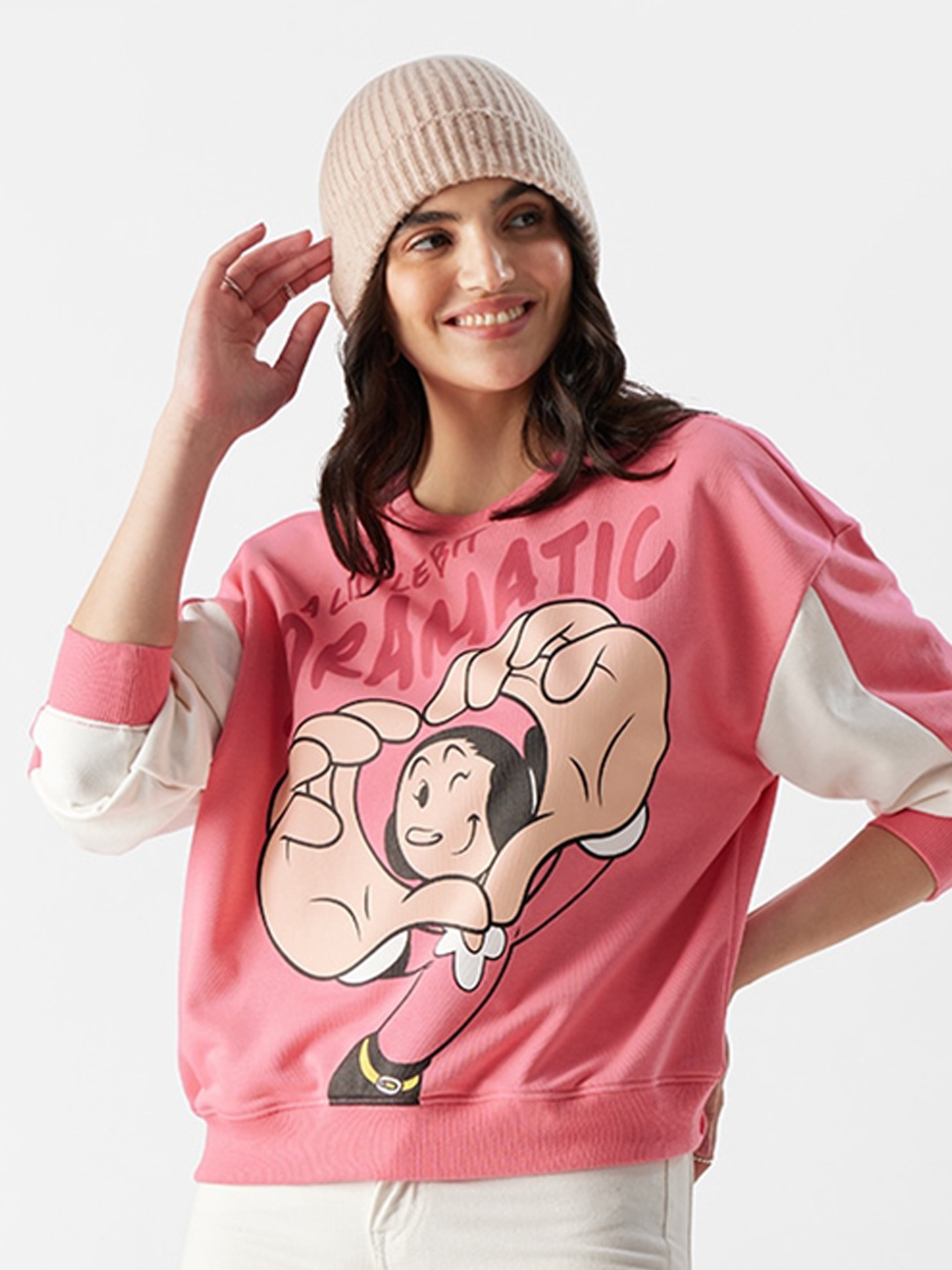 

The Souled Store Olive Oyl Little Bit Dramatic Printed Long Sleeves Sweatshirt, Pink