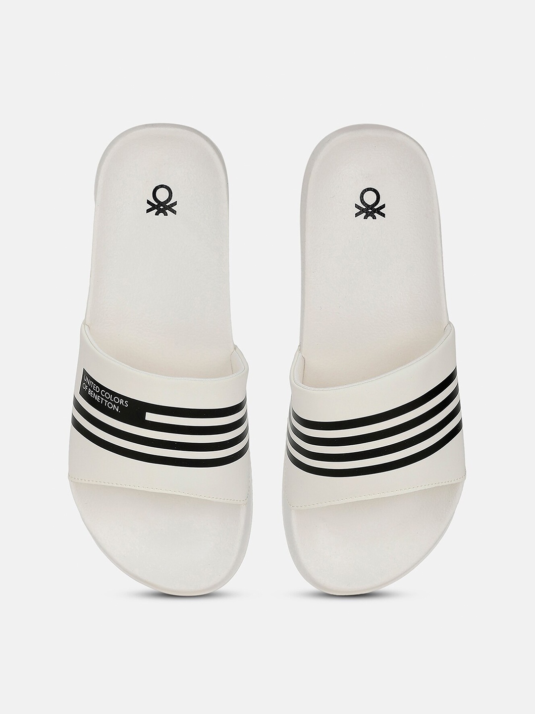 

United Colors of Benetton Men Striped Sliders, White