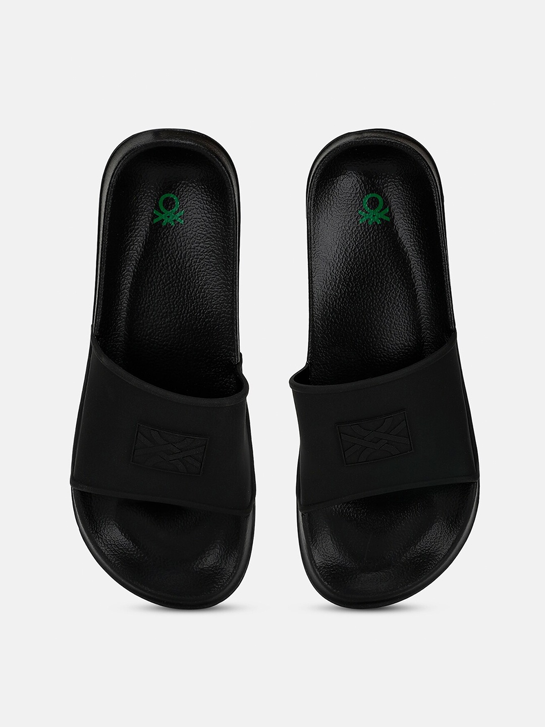 

United Colors of Benetton Men Spliced Logo Sliders, Black