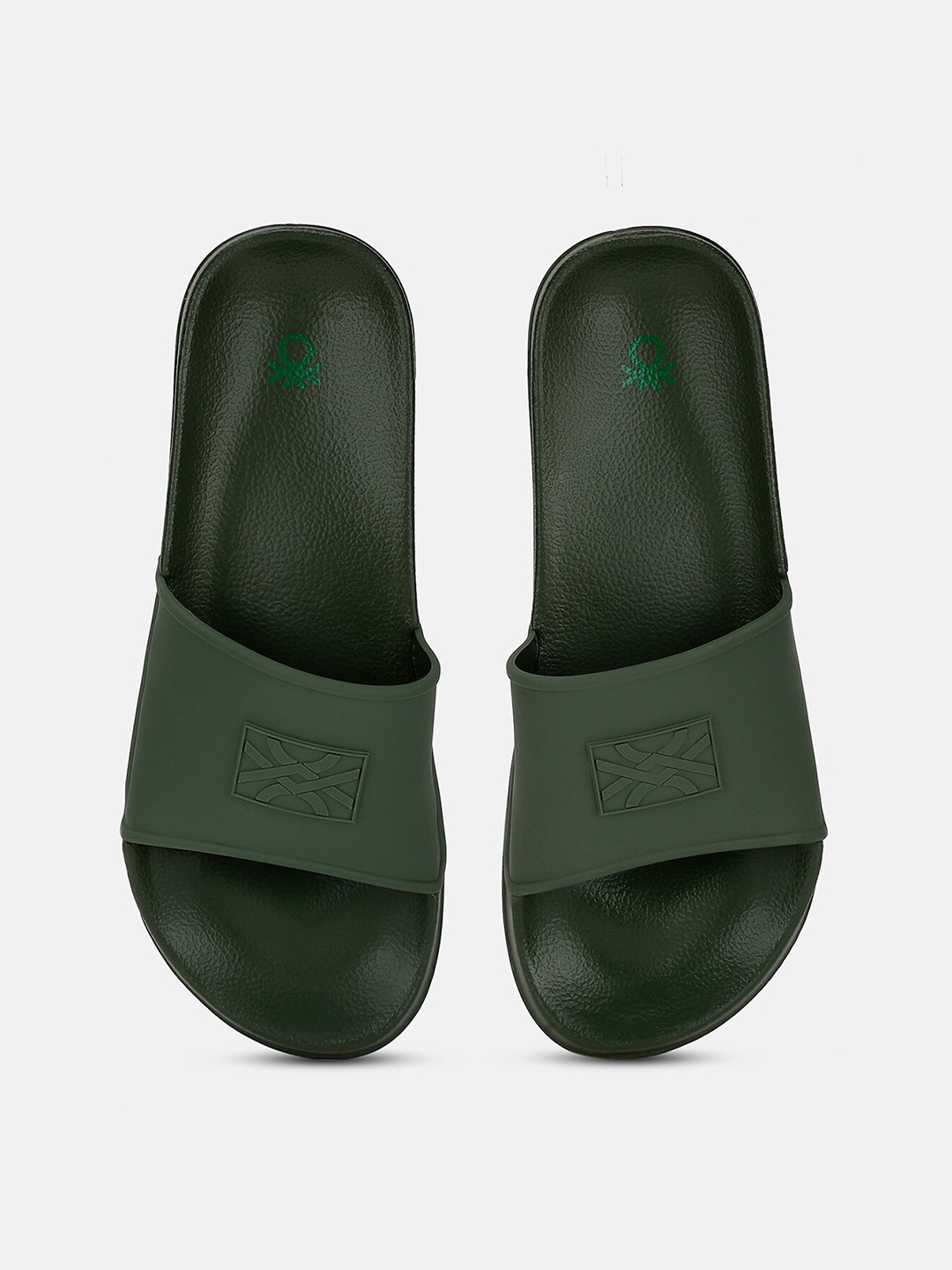 

United Colors of Benetton Men Spliced Logo Sliders, Olive