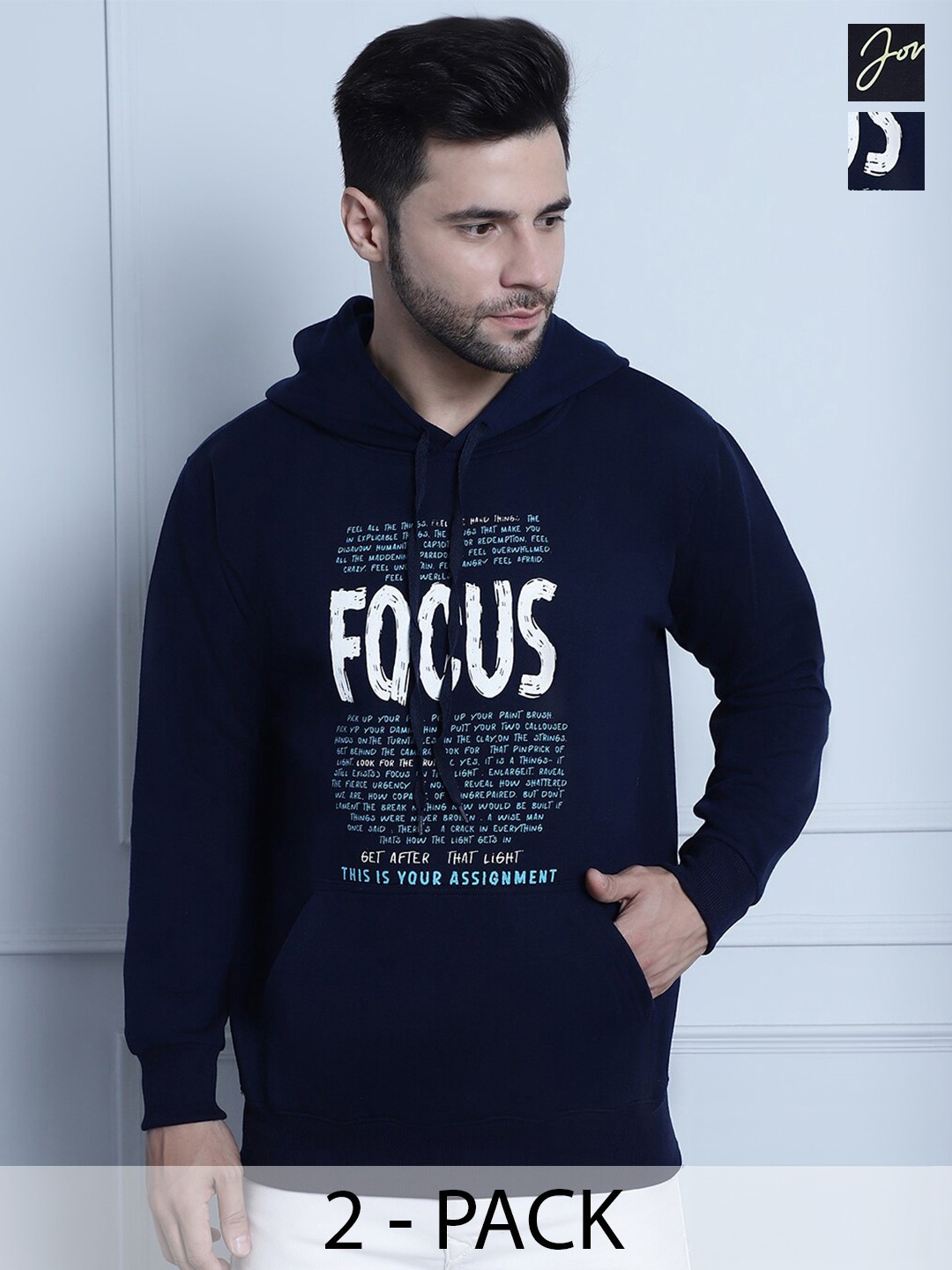 

MACK JONNEY Pack of 2 Typography Printed Fleece Pullover Sweatshirt, Navy blue