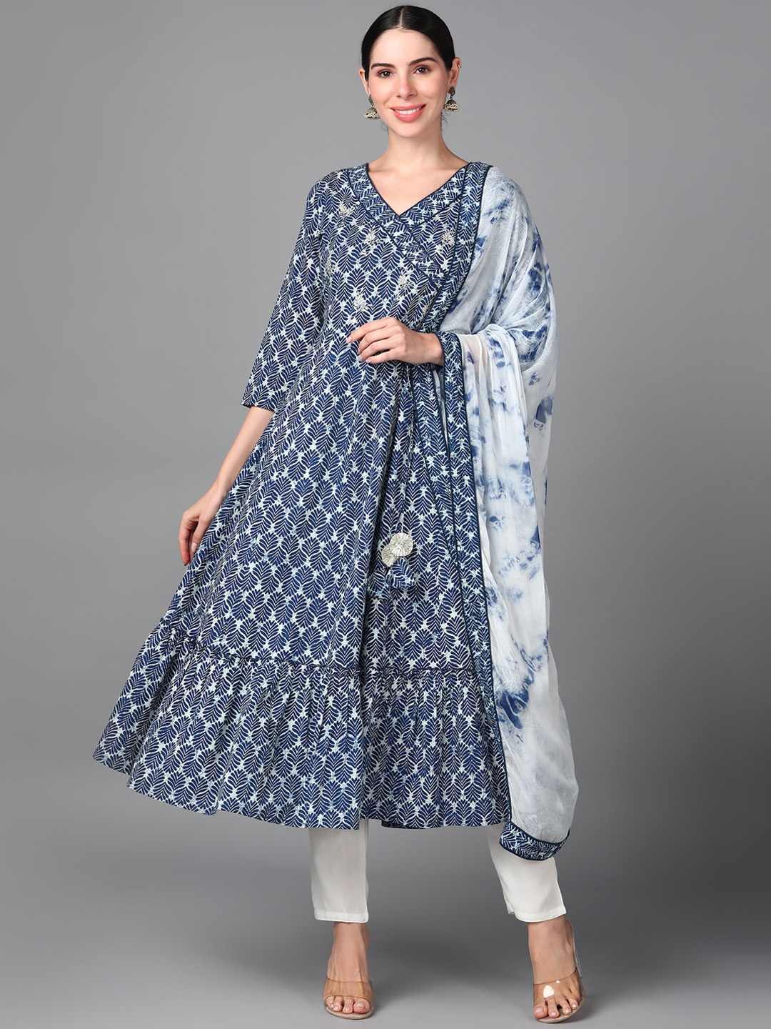 

KALINI Ethnic Motif Printed Embroidered Anarkali Kurta With Pyjamas & Dupatta, Blue