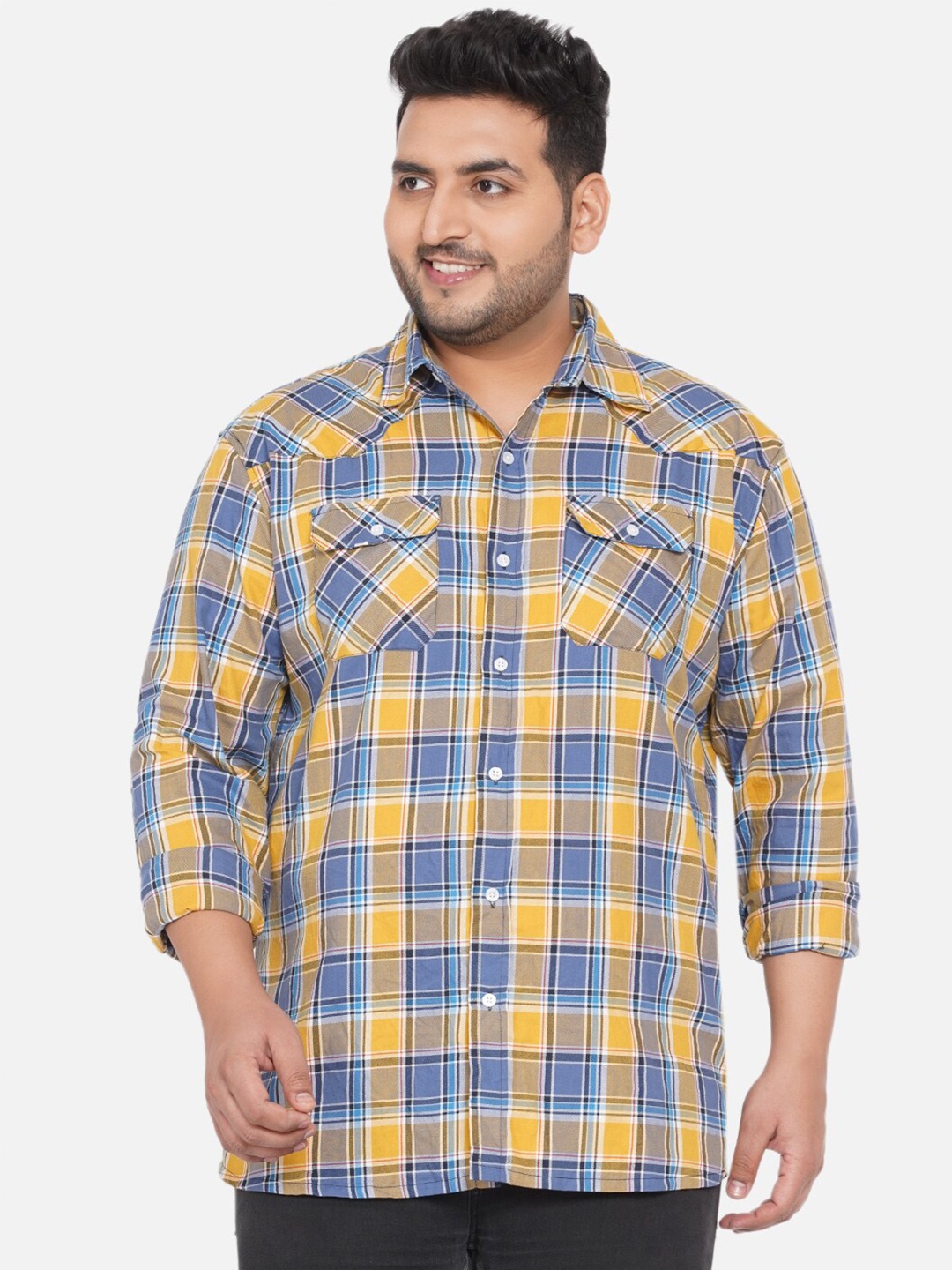 

Santonio Plus Size Classic Tartan Checked Opaque Cotton Casual Shirt, Yellow