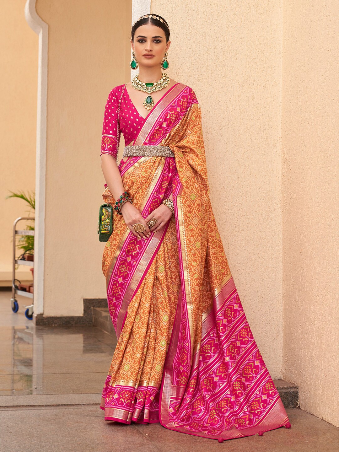 

Saree mall Ethnic Motifs Printed Zari Patola Saree, Orange