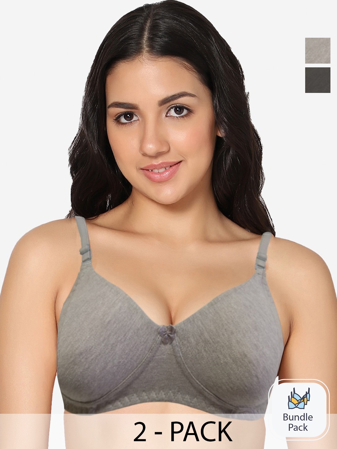 

In Care Pack of 2 Non Padded Pure Cotton T-shirt Bra - Full Coverage, Grey