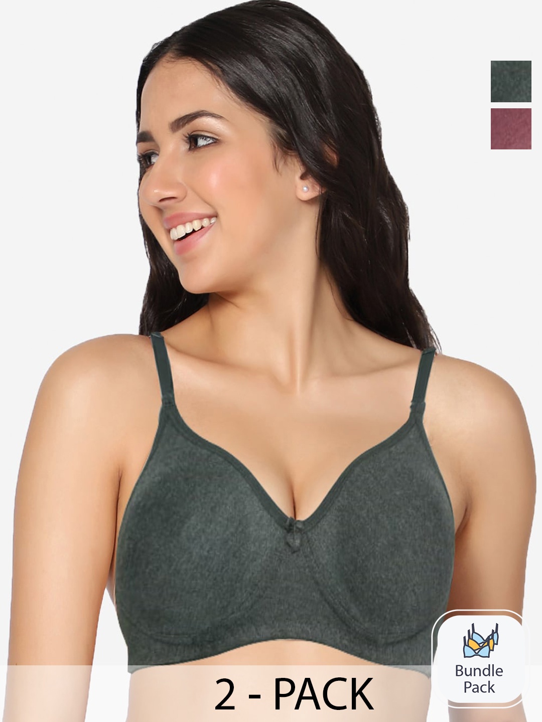 

In Care Pack of 2 Non Padded Pure Cotton T-shirt Bra - Full Coverage, Grey