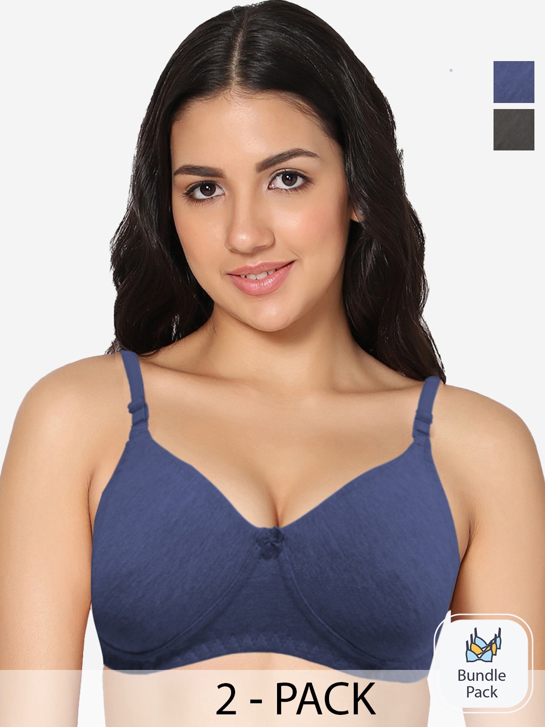 

In Care Pack of 2 Non Padded Pure Cotton T-shirt Bra - Full Coverage, Blue