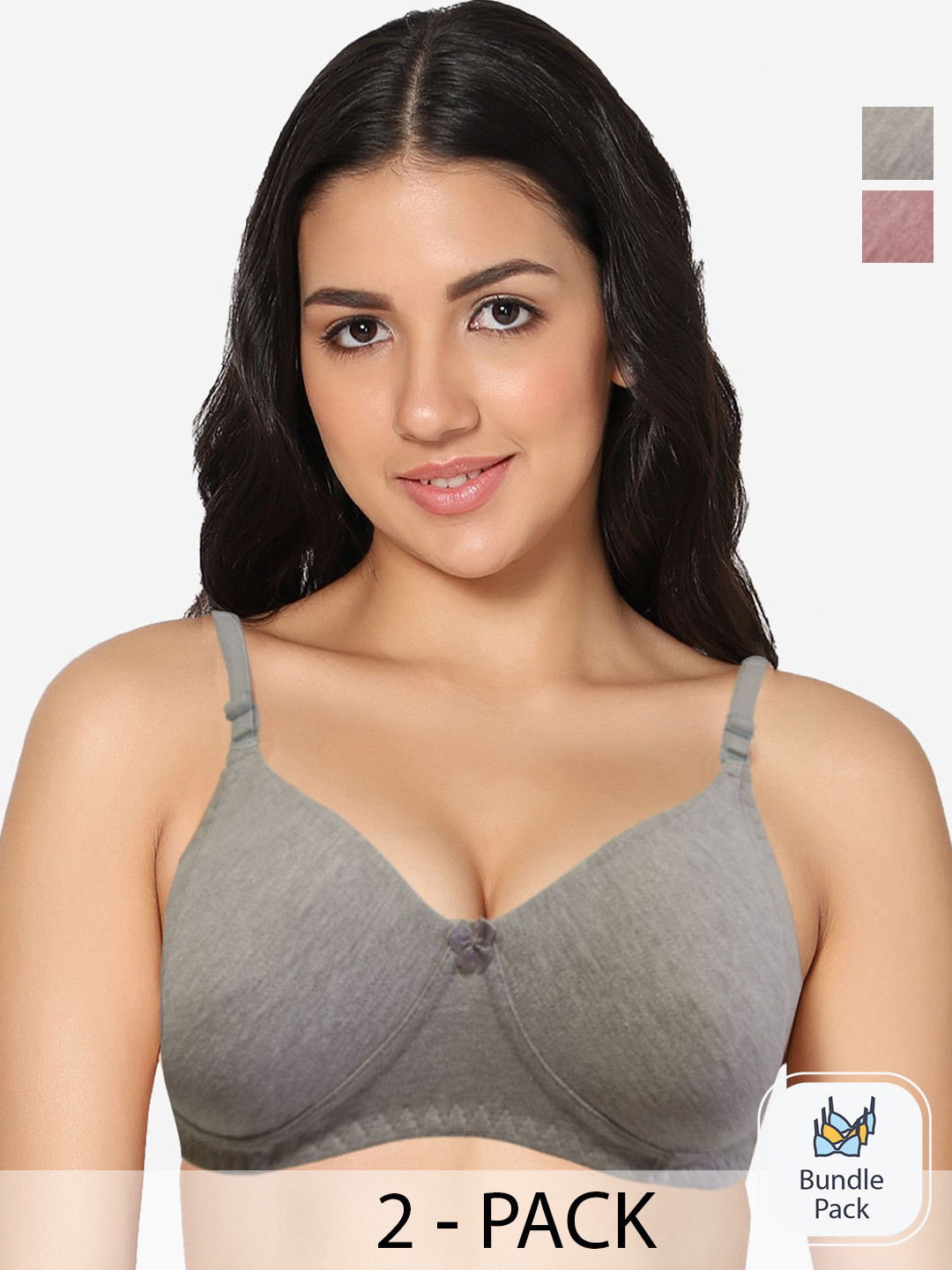 

In Care Pack of 2 Non Padded Pure Cotton T-shirt Bra - Full Coverage, Grey
