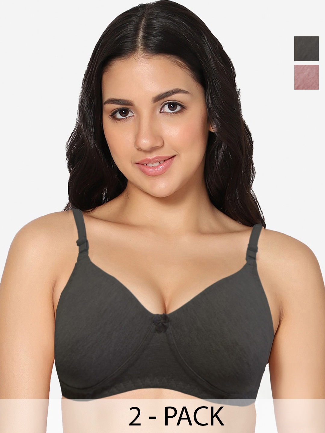 

In Care Pack Of 2 Full Coverage Pure Cotton T-Shirt Bra With All Day Comfort, Grey