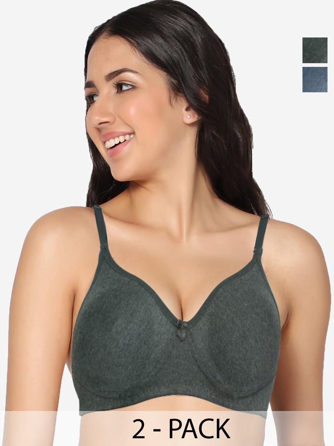 

In Care Pack Of 2 Full Coverage Pure Cotton T-Shirt Bra With All Day Comfort, Grey melange