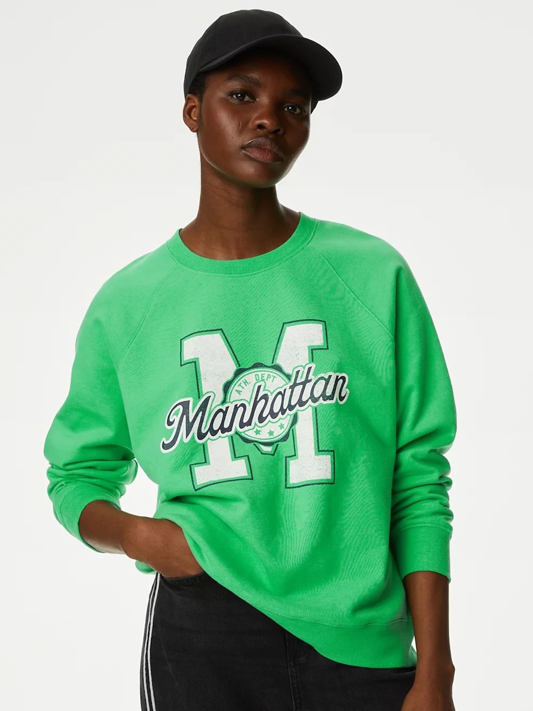 

Marks & Spencer Typography Printed Pure Cotton Pullover Sweatshirt, Green