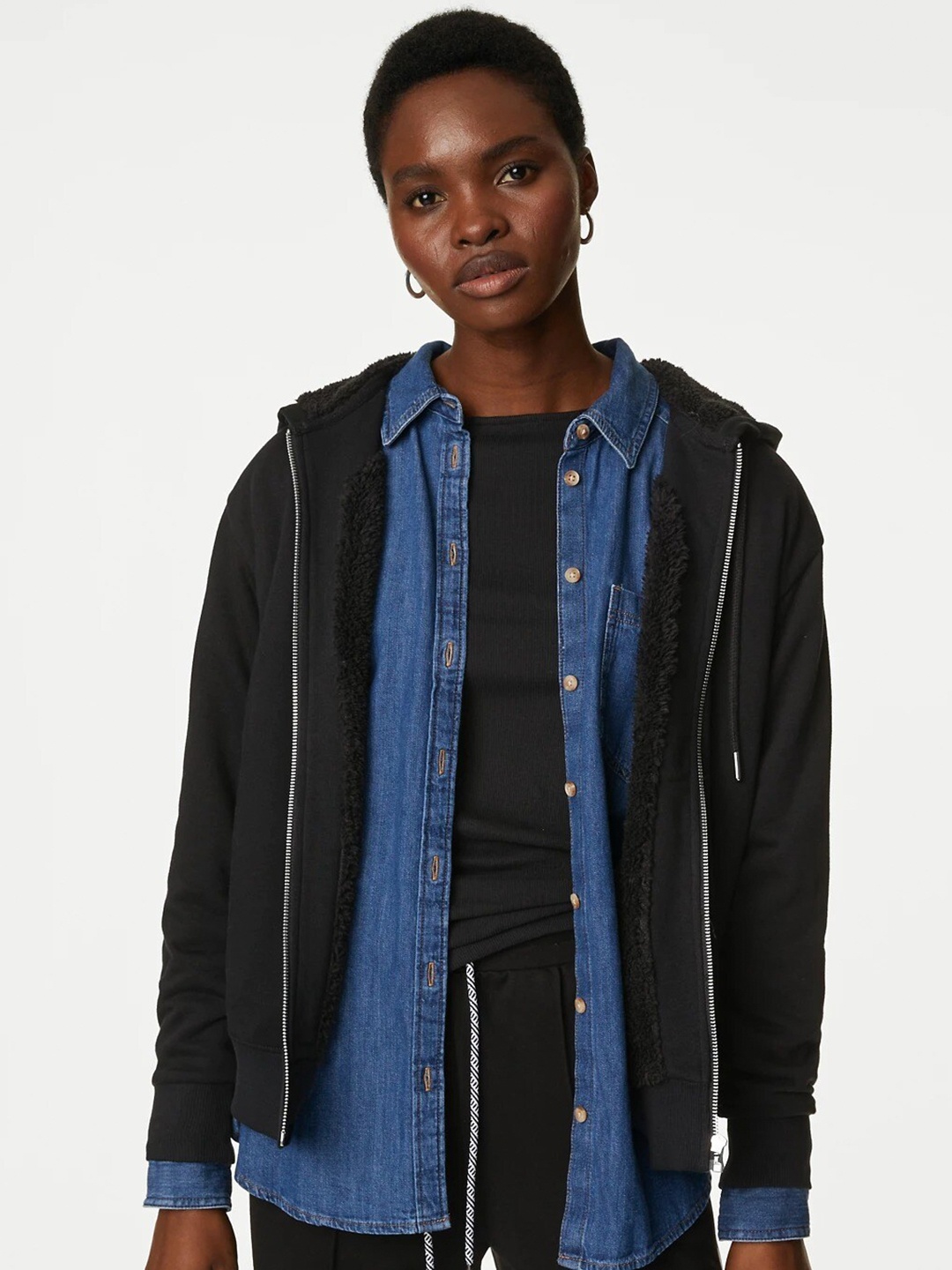 

Marks & Spencer Hooded Front Open Sweatshirt, Black
