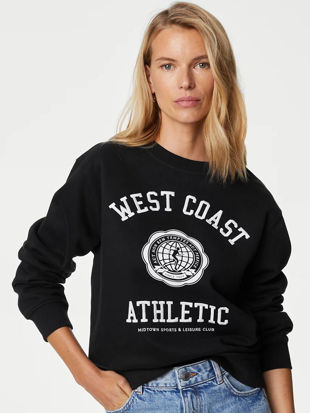 

Marks & Spencer Typography Printed Pullover Sweatshirt, Black