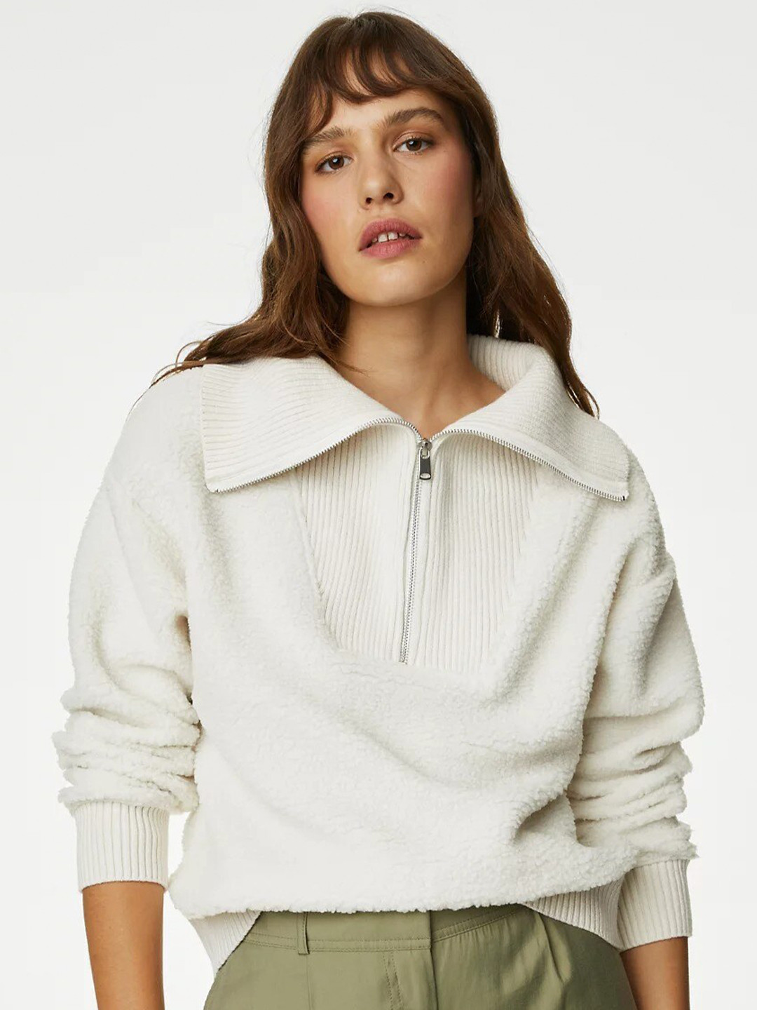 

Marks & Spencer Shirt Collar Long Sleeves Pullover Sweatshirt, Beige