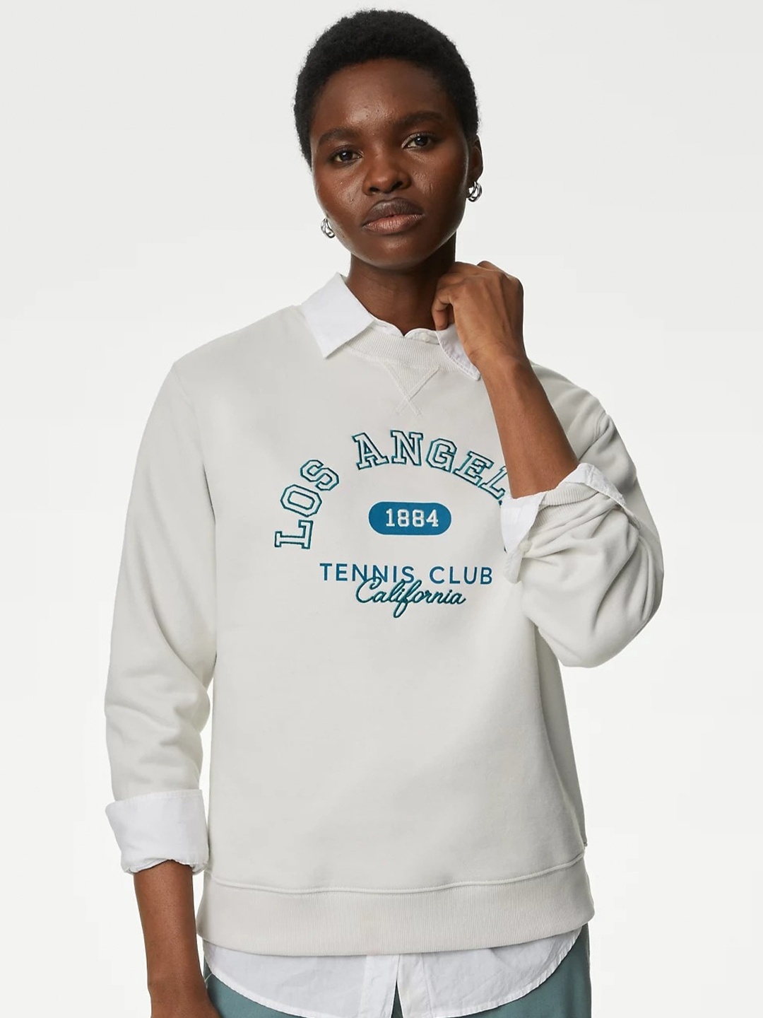 

Marks & Spencer Typography Printed Pullover Sweatshirt, Beige