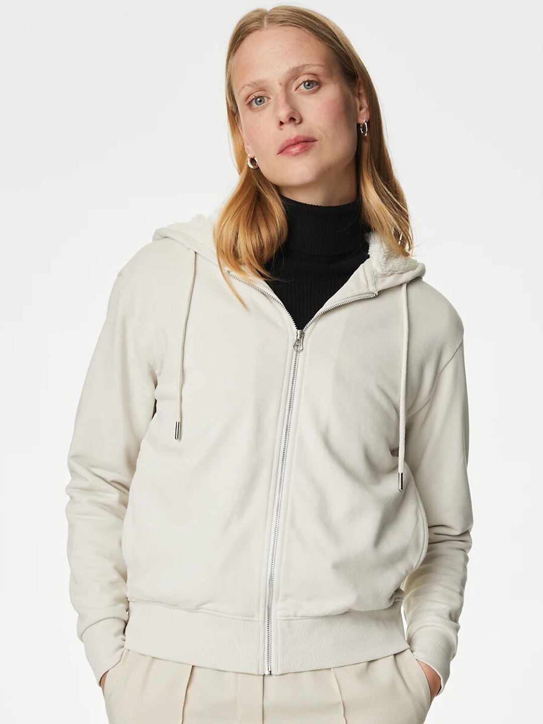 

Marks & Spencer Hooded Front-Open Sweatshirt, Beige