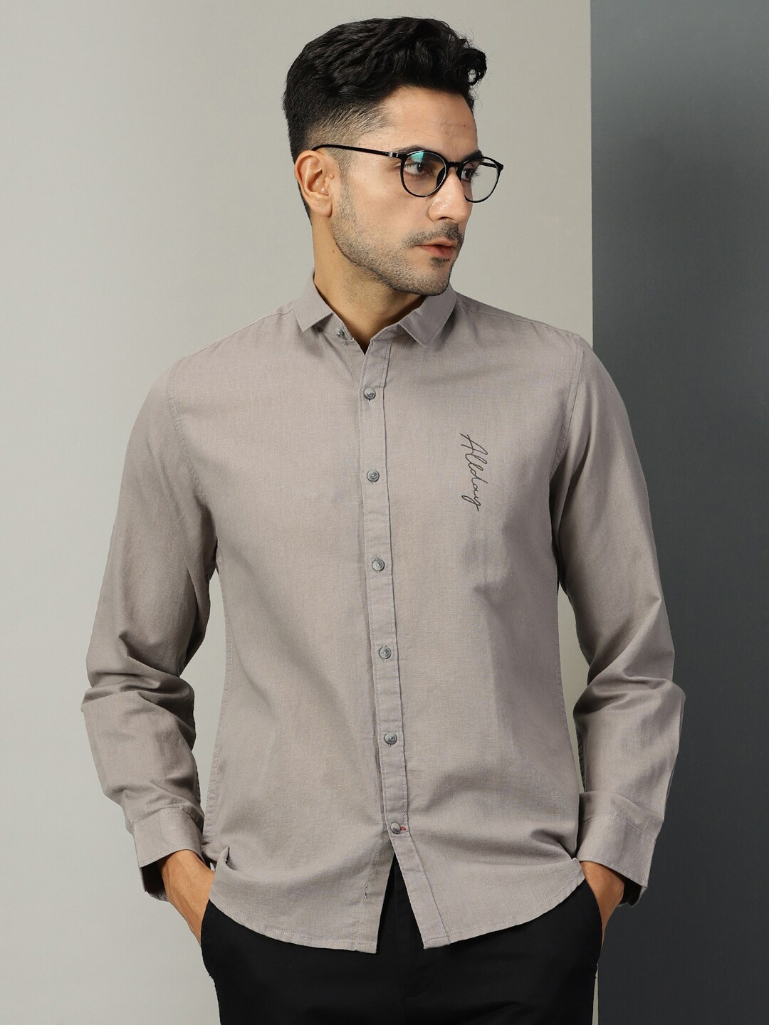 

Thomas Scott Classic Spread Collar Pure Linen Casual Shirt, Grey