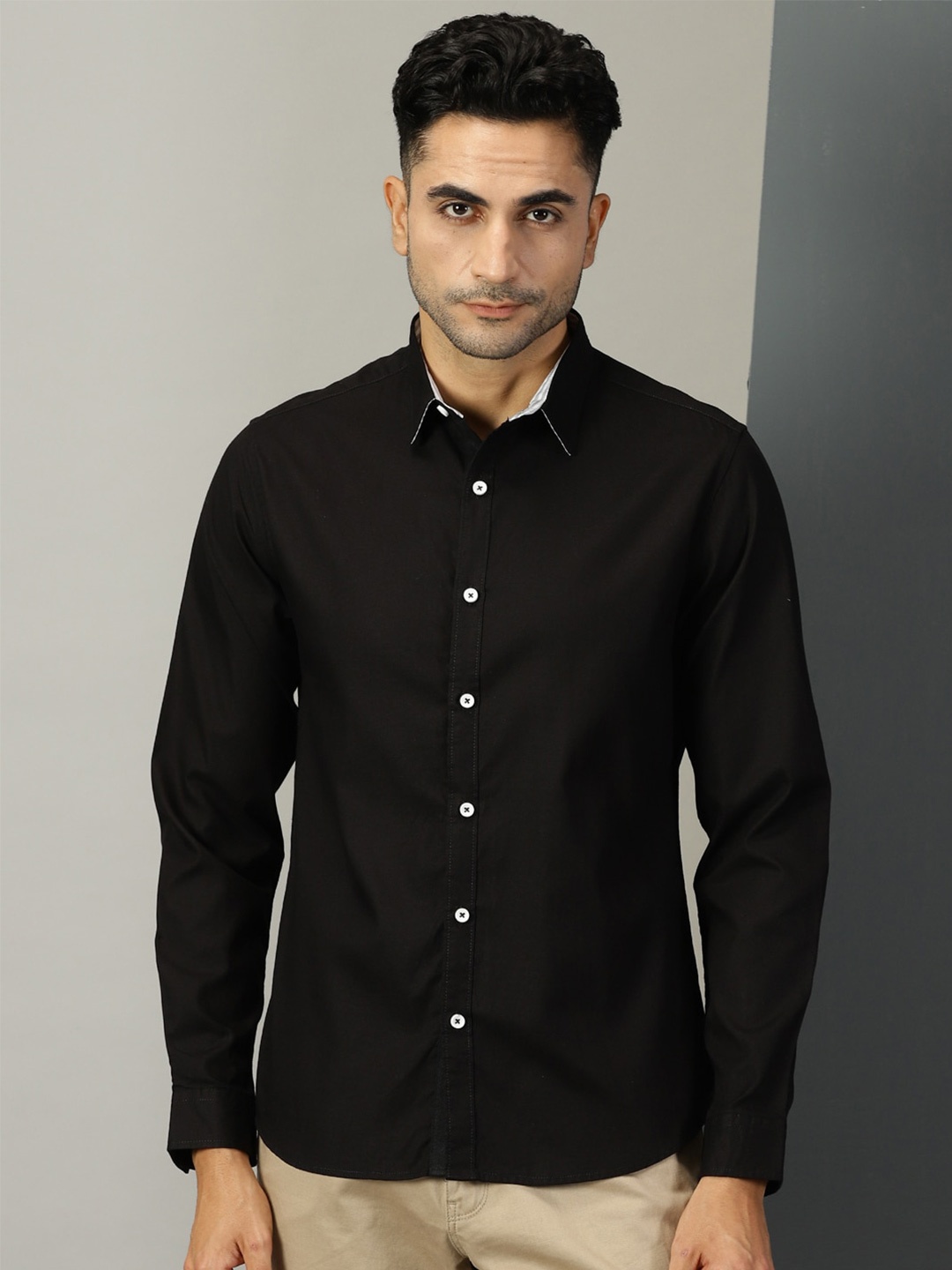 

Thomas Scott Classic Spread Collar Oxford Pure Linen Casual Shirt, Black