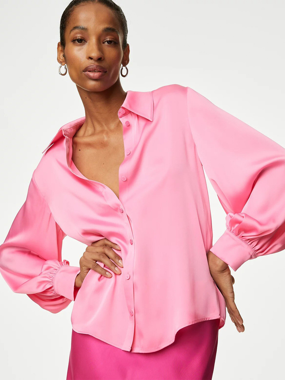 

Marks & Spencer Spread Collar Satin Casual Shirt, Pink
