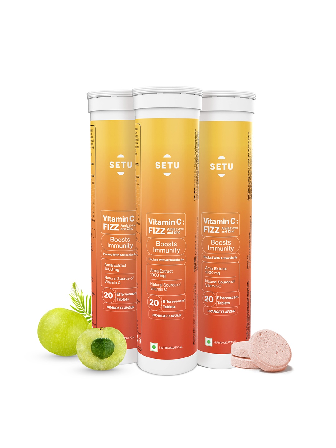 

SETU Set Of 3 Vitamin C: Fizz Tablets - Orange - 20 Effervescent Tablets Per Bottle