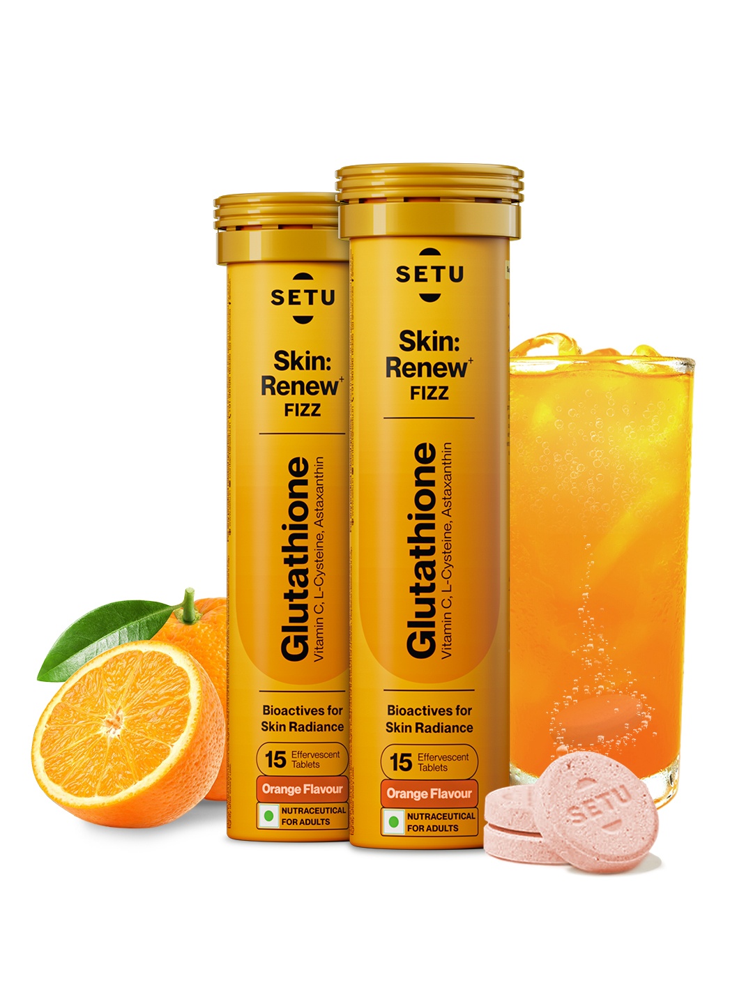 

Setu Pack of 2 Skin Renew Glutathione 30 Effervescent Tablets for Glowing Skin - Orange