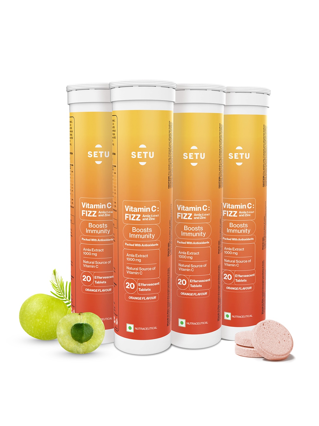 

SETU Set Of 4 Vitamin C: Fizz Tablets - Orange - 20 Effervescent Tablets Per Bottle