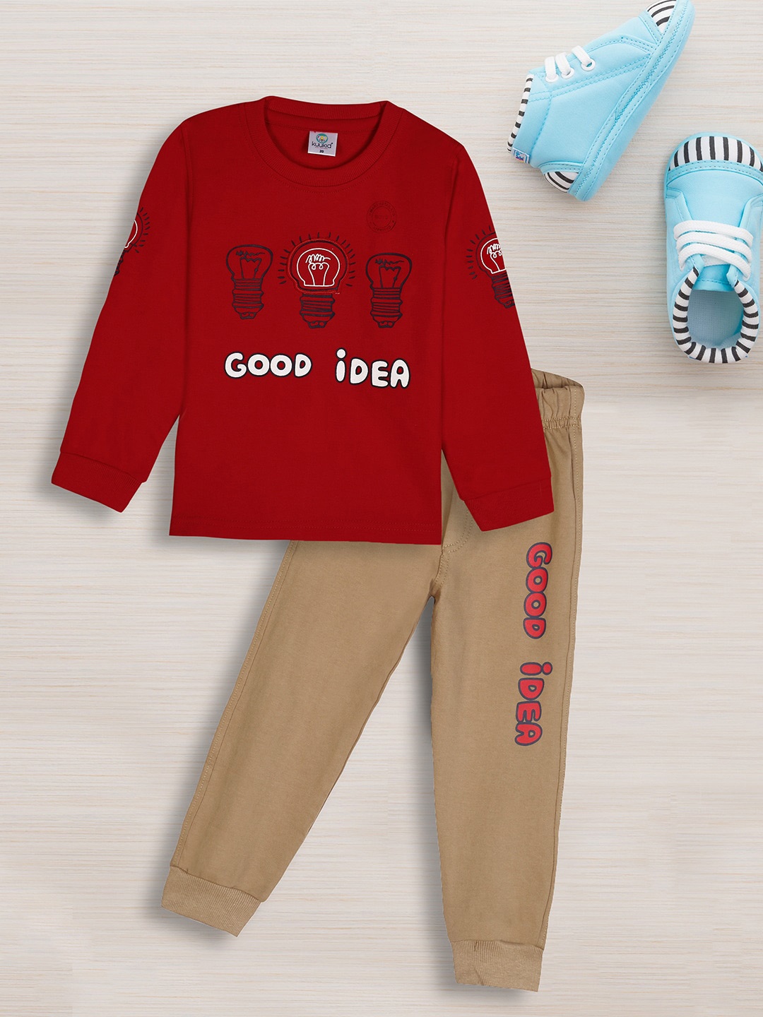 

V-Mart Boys Printed T-shirt With Pyjamas, Red