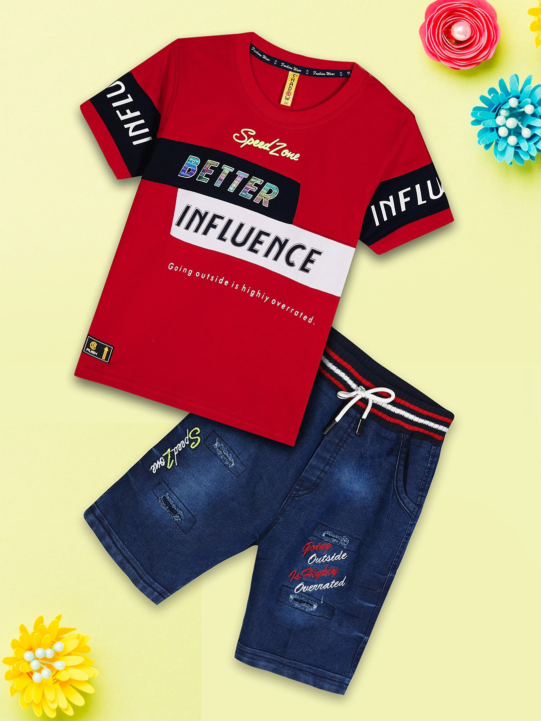 

V-Mart Boys Printed T-shirt With Shorts, Red