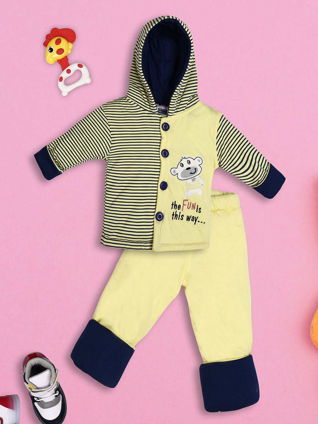 

V-Mart Infants Striped Hooded Sweater With Trouser, Yellow