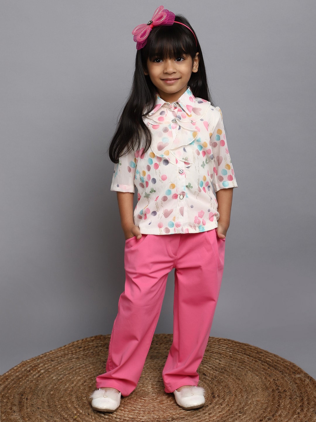 

V-Mart Girls Printed Top with Trousers, Pink