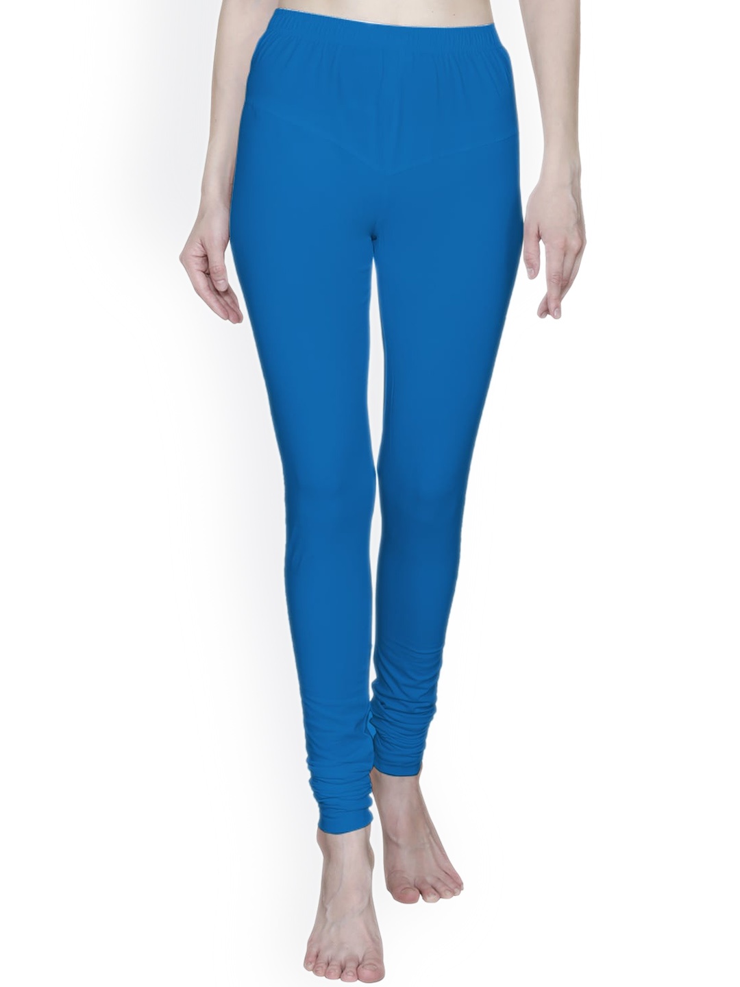 

T.T. Bio Washed Cotton Lycra Churidar Length Leggings, Blue