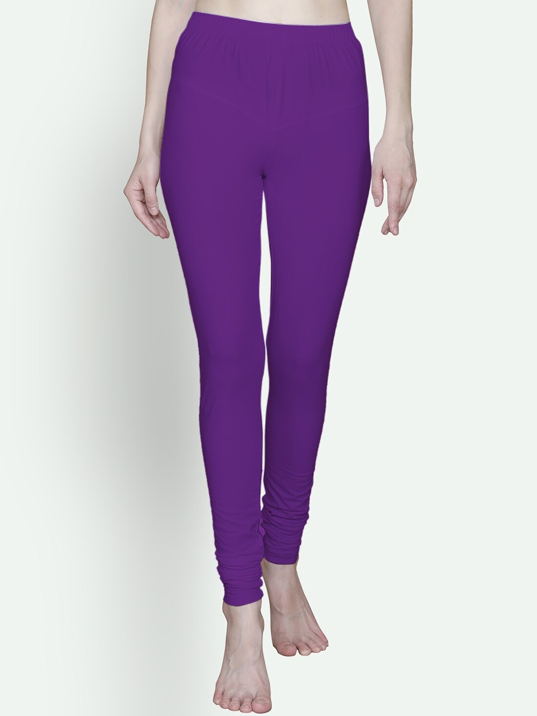 

T.T. Bio Washed Cotton Lycra Churidar Length Leggings, Purple