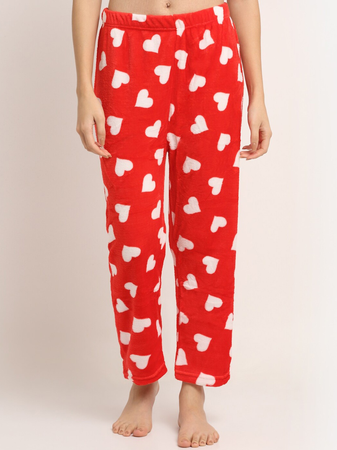 

NEUDIS Women Printed Fleece Lounge Pants, Red