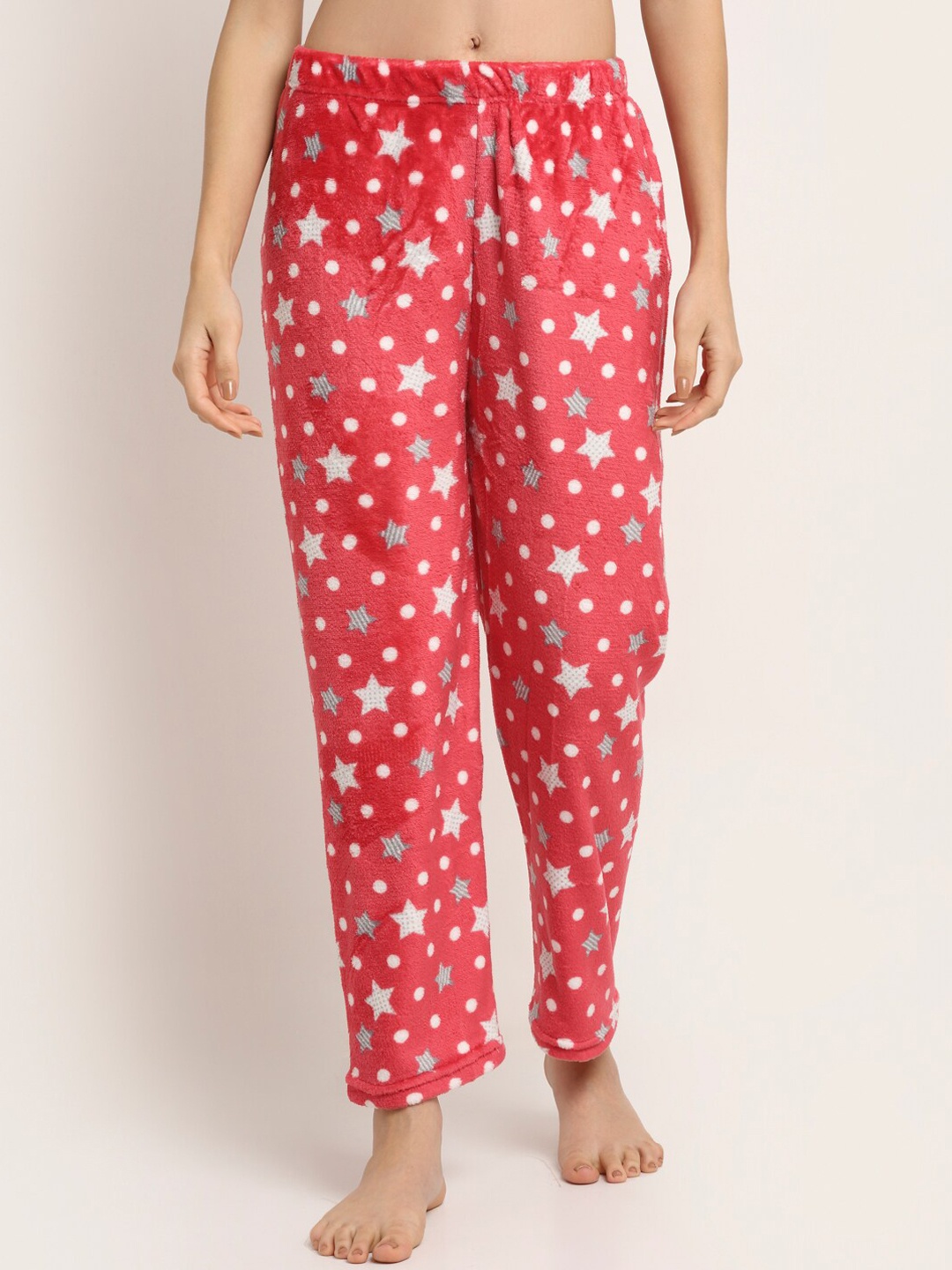 

NEUDIS Women Printed Fleece Lounge Pants, Red