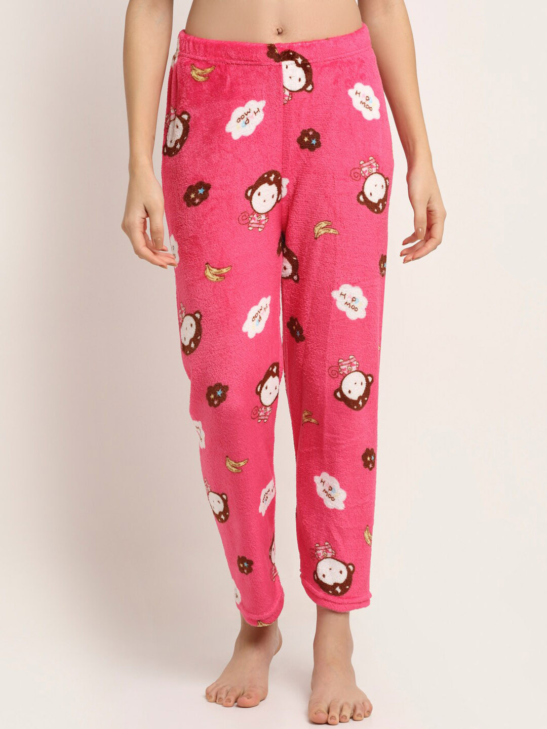 

NEUDIS Women Conversational Printed Knitted Fleece Lounge Pant, Pink